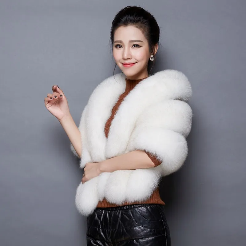 JaneVini 145*40cm Women Faux Fur Bolero Winter Wedding Wraps Bridal Capes Black White Shawl Stole Cloak Bolero Hochzeit