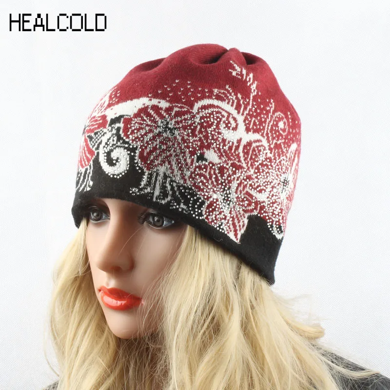 

Winter Beanies For Women Wool Cashmere Hats Knitting Casual Warm Cap Ladies Skullies Diamond