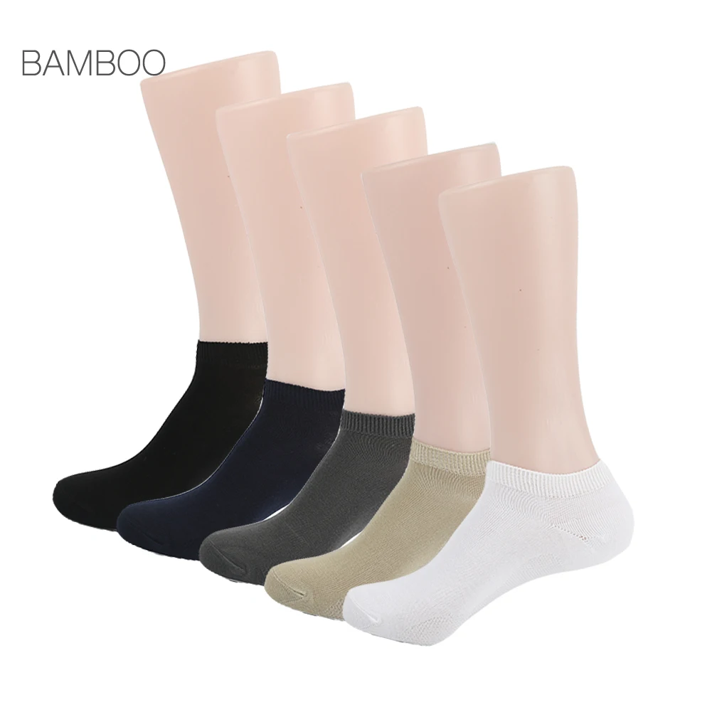 

Summer New Bamboo Solid Boat Men's Socks Slippers Pure Black White Ankle Sock for Men 5 Pairs/Lot