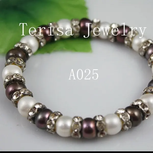 

New Free Shipping A025, Grade AAA.Natural Fresh Water Pearl. Size:8-9mm.color:Mix color.Elastic Bracelet.3pcs/lot