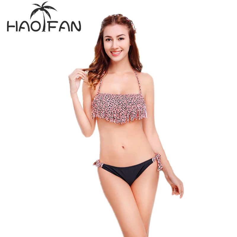 

HAOFAN 2018 Leopard Patchwork Bikini Women Print Swimsuits Push Up Bikinis Female set Lace Female Swimwear Summer Sexy Beachwear
