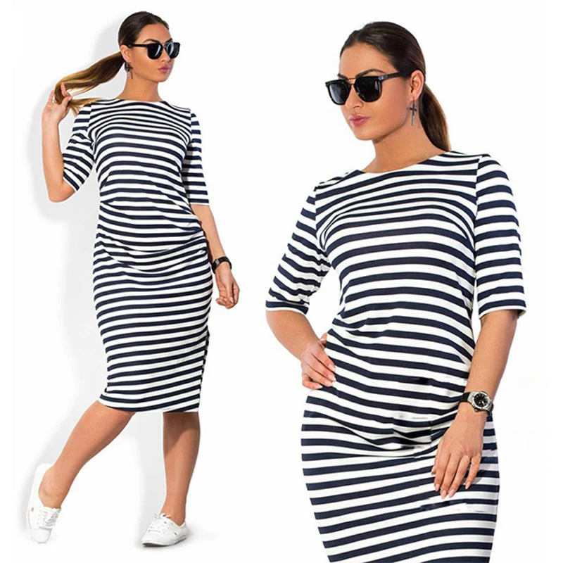 Plus Size Summer Dresses Casual Loose Striped Tshirt Dress Vestidos De Verano Maxi robe femme ete 2016 Work Ladies Dresses Retro