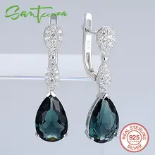 Pendientes de Gota de plata para Las Mujeres Pera Piedra Azul y Blanco CZ Diamond Mujeres Pendientes 925 Joyería de Plata Pura