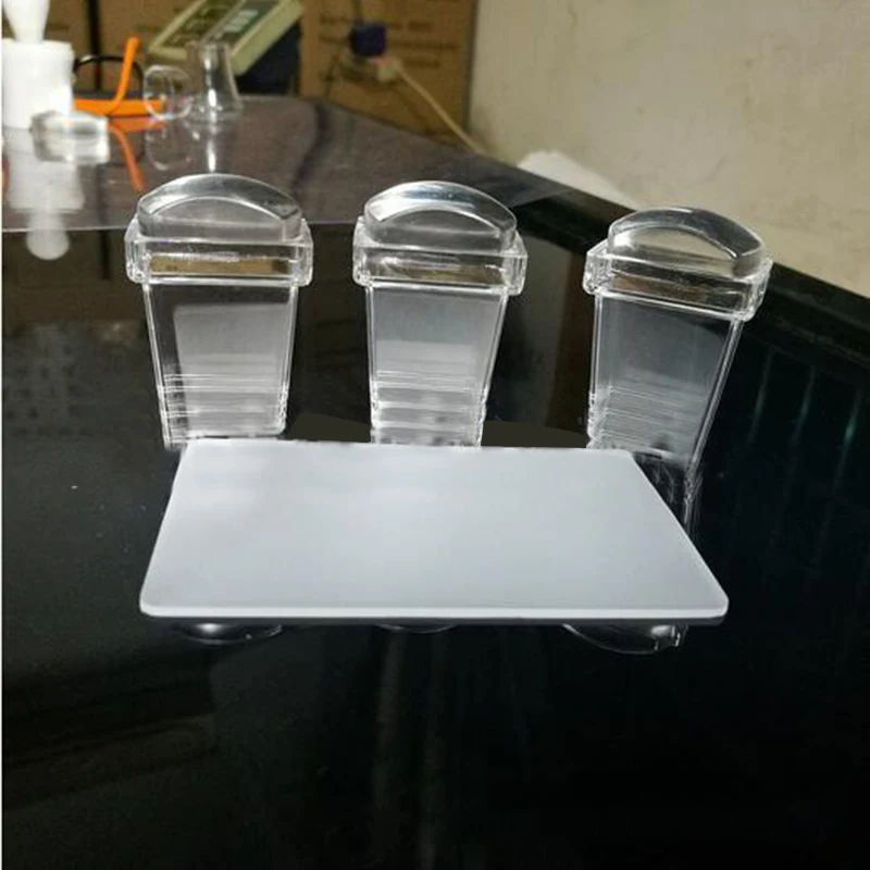 

1Sets New Pure Clear Jelly Silicone Nail Art Stamper Scraper Sets Transparent Polish Print Nail Stamping Tools