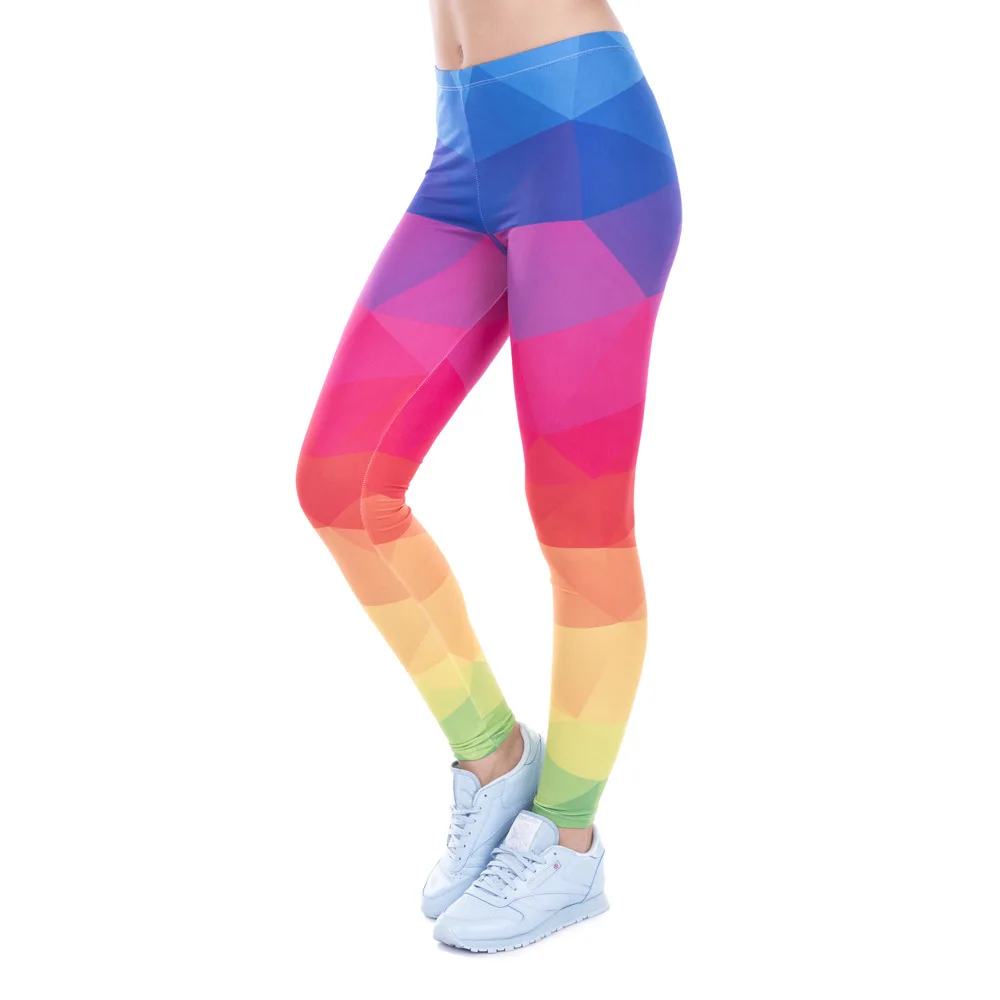 Autumn Winter Colorful Triangles Rainbow Printing Women Leggings High