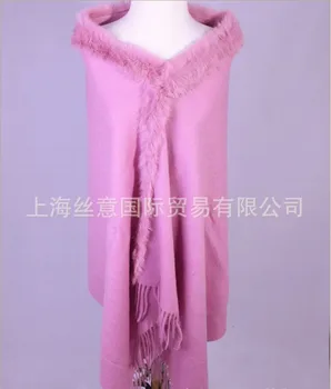 

Free Shipping Lavender Winter Fashion Ladies' 100% Wool Cashmere Rabbit Fur Shawl Scarf Thick Warm Wrap SY-11