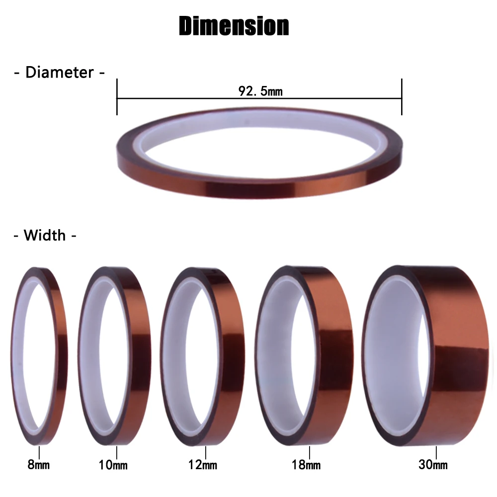 33 м x 5-30 мм высокотемпературная полиимидная лента термостойкая изоляционная Полиимидная Пленка клейкая лента 10 мм#12