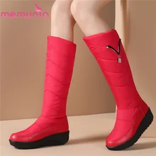 MEMUNIA/теплые зимние ботинки, большие размеры 35-44 обувь на танкетке и платформе зимние ботинки на меху женские ботинки до середины икры