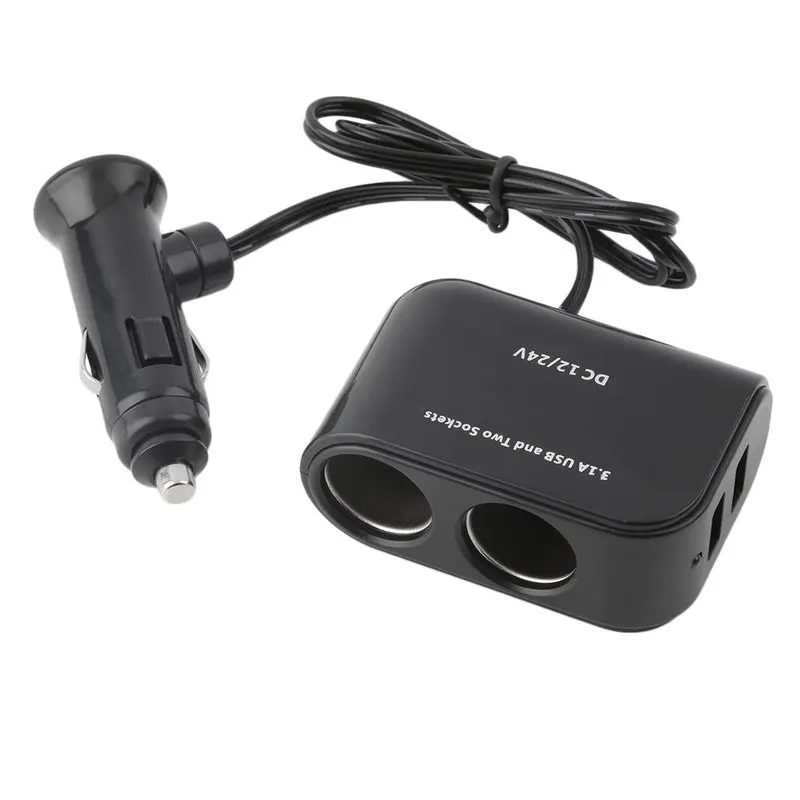 

PDA Power LED Light Switch Auto Socket Splitter Charger+2 Way Car Cigarette Lighter USB 12V/24V Vehicle Adapter Car Accessories