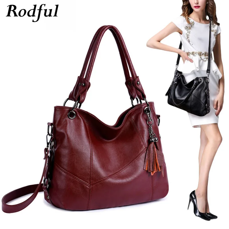 

Rodful large casual tote bag female women's handbags ladies big soft leather crossbody shoulder bag women black hand bag tassel