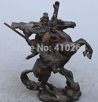 

6"China Bronze Gilt knife Guan Gong Yu Warrior God ride Zodiac Year horse Statue