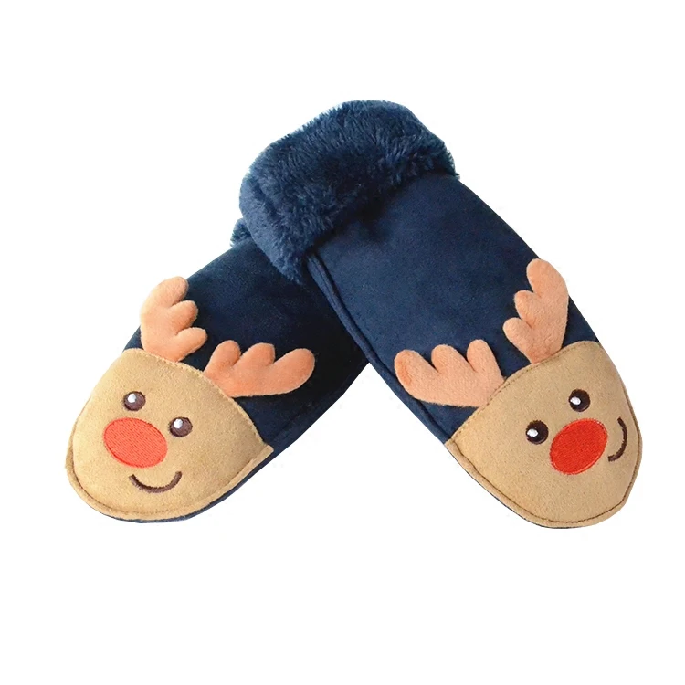 Новые модные детские зимние перчатки с рисунком оленя, детские перчатки на Рождество с мягким ворсом для детей от 6 до 10 лет - Цвет: dark blue