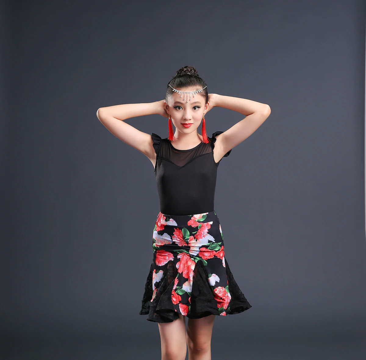 Платье для латиноамериканских танцев для девочек; кружевная юбка для сальсы и Танго; платье для бальных танцев; детская танцевальная одежда для соревнований; детские танцевальные костюмы - Цвет: Red B