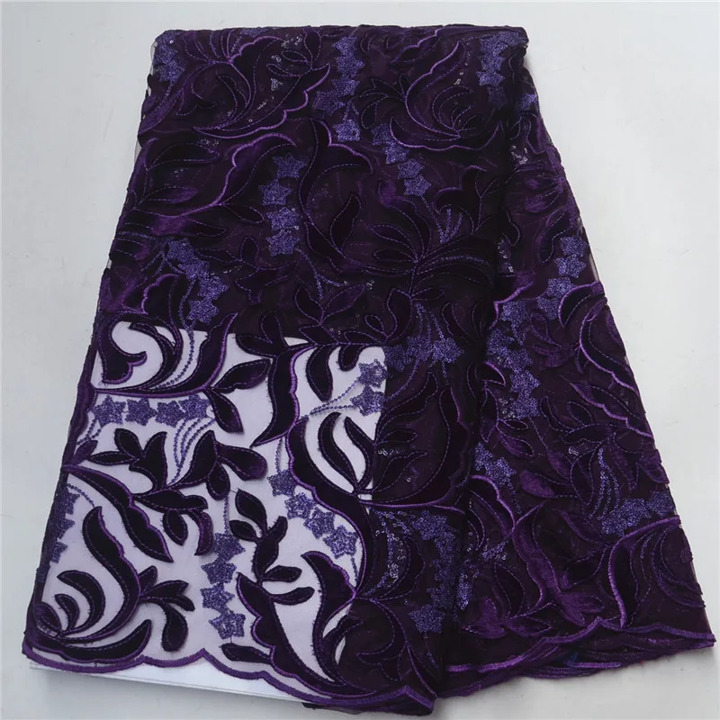 

Latest African Purple Velvet Lace Fabric High Quality French Sequins Embroiery Tulle Lace For Nigerian Wedding PSA135-2544
