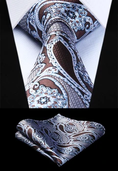 

Woven Men Tie Brown White Paisley Necktie Handkerchief Set# TP944U8S Party Wedding Classic Pocket Square Tie