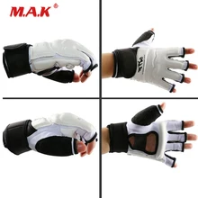 6 размер один комплект MMA черный белый руки протектор в половину пальца тхэквондо перчатки для каратэ бокса практики