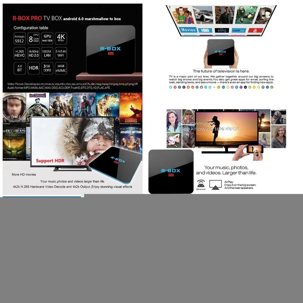 Оригинальный R ТВ BOX Smart ТВ коробка 3 GB/16 GB Amlogic S912 Octa Core Android 7,1 ТВ BOX 2,4G Wi-Fi BT4.0 4 K Декодер каналов кабельного телевидения
