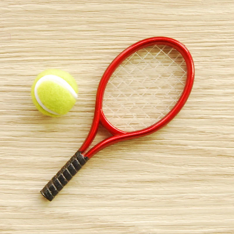 C011 الأطفال طفل هدية لعبة 1:6 دمية مصغرة الأثاث مصغرة rement التنس مع الكرة 2 قطعة/المجموعة