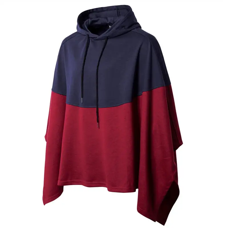 

Winter Mens Poncho Hoodie Irregular Color Stitch Splice Casual Hooded Sweatshirt Jumper Pullover Mantle Cloak Coat Party Wear