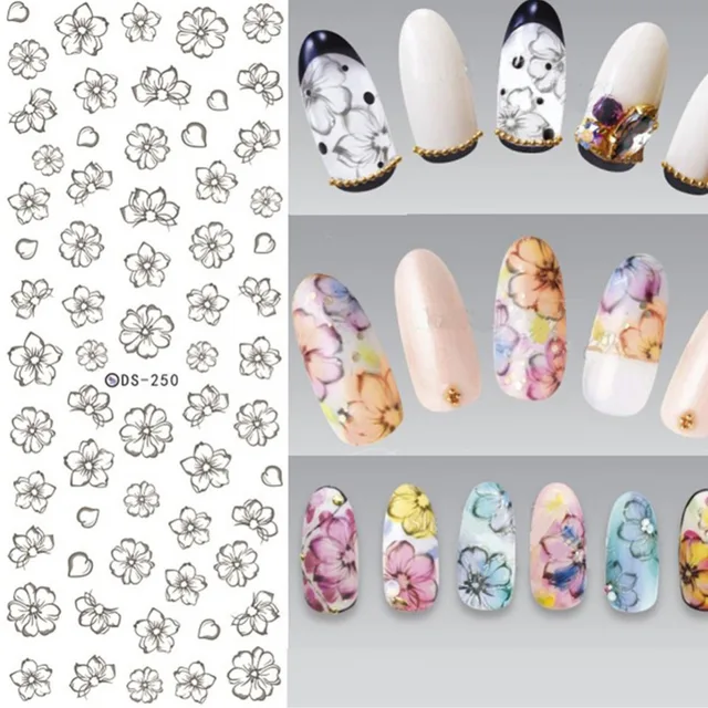 Aliexpress.com : Buy 1 Sheet Flower Nail Art Stickers Water Decals 1 Sheet Flower Nail Art Stickers Water Decals Transfer Stickers Manicure Spring Sketch Flower Nail Design - Aliexpress.com : Buy 1 Sheet Flower Nail Art Stickers Water Decals