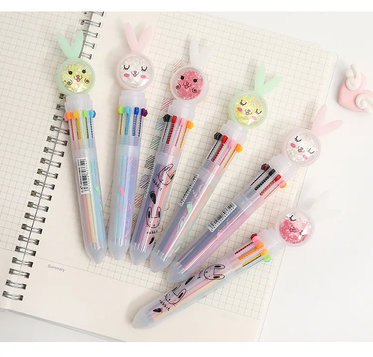 1pc Cute Novelty Quicksand Diamond Rabbit 10 Colors Ballpoint Pen Kawaii Cartoon Emotion Ball Pen For Kid Gift Material Escolar