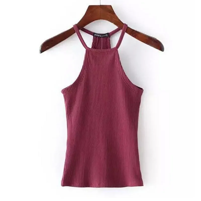 

Fashion 1 Pc Fashion Sexy Close Fitting Threaded Off Shoulder Round Neck Knit Tank Tops