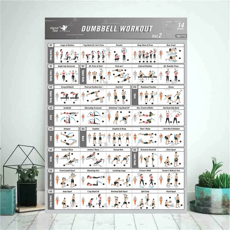 ① Гантель Упражнение Упражнения BodyBuilding Guide 14 Художественный плакат Пользовательский декор ком ★