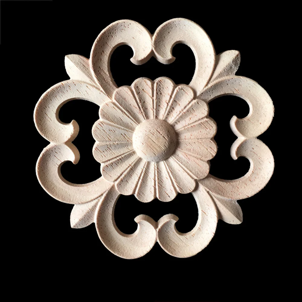 

10CM Retro Floral Wood Carved Corner Woodcarving Decal Onlay Wooden Applique for Home Furniture Cabinets Decor Sculptures