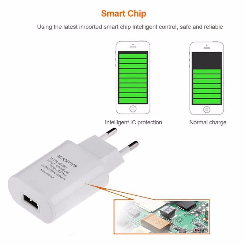 Высокое качество, 5 В, 2 А, EU, US, UK Plug, USB быстрое зарядное устройство для мобильного телефона, настенный адаптер питания для путешествий для iPhone 6, 7 Plus, samsung, S7edge