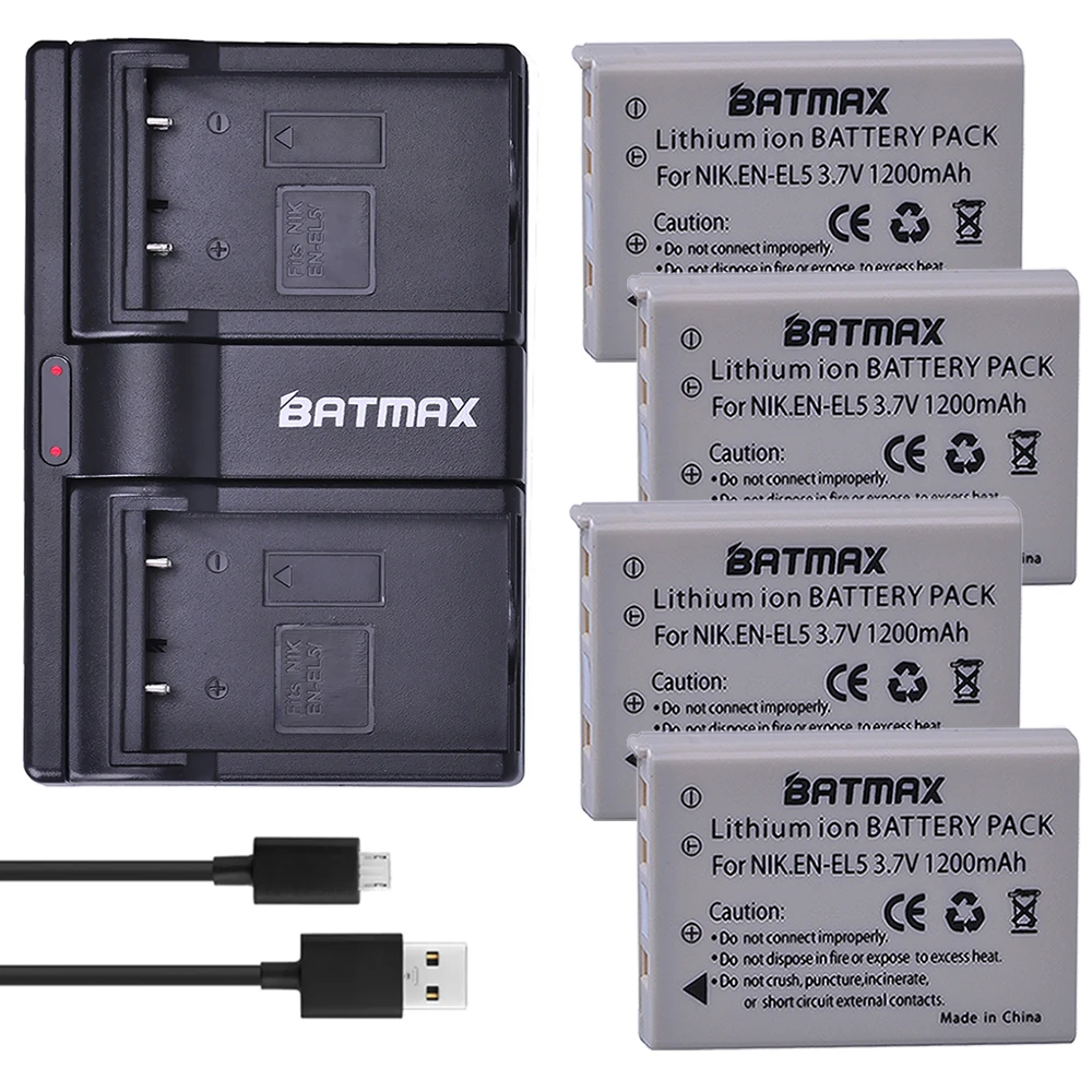Batmax EN-EL5 ENEL5 4 шт. батарея + два слота USB зарядное устройство для NIKON Coolpix P530 P520 P510 P100