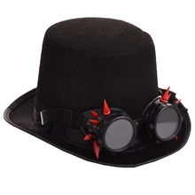 Черный Федора Стимпанк Викторианский стиль топ шляпа для женщин мужчин пара панк-очки дамская шляпа стимпанк очки вечерние аксессуары