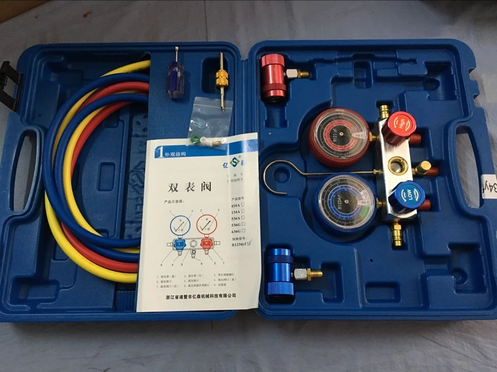 R1234YF набор коллекторов с манометром Алюминиевый клапан корпус высокого качества алюминиевый клапан из сплава тела и ручного колеса