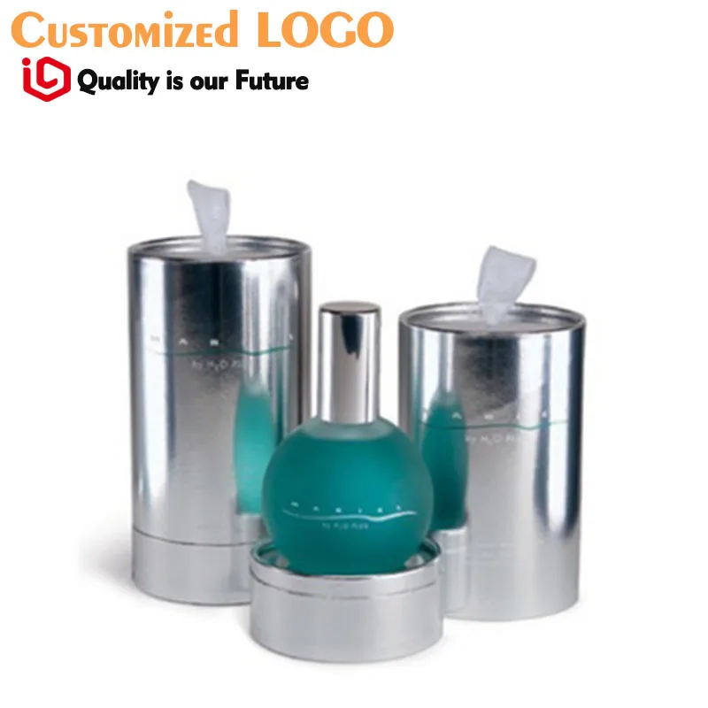

high quality Silver paper material round paper box tube boxs OEM Custom Paper Empty Perfume Boxes