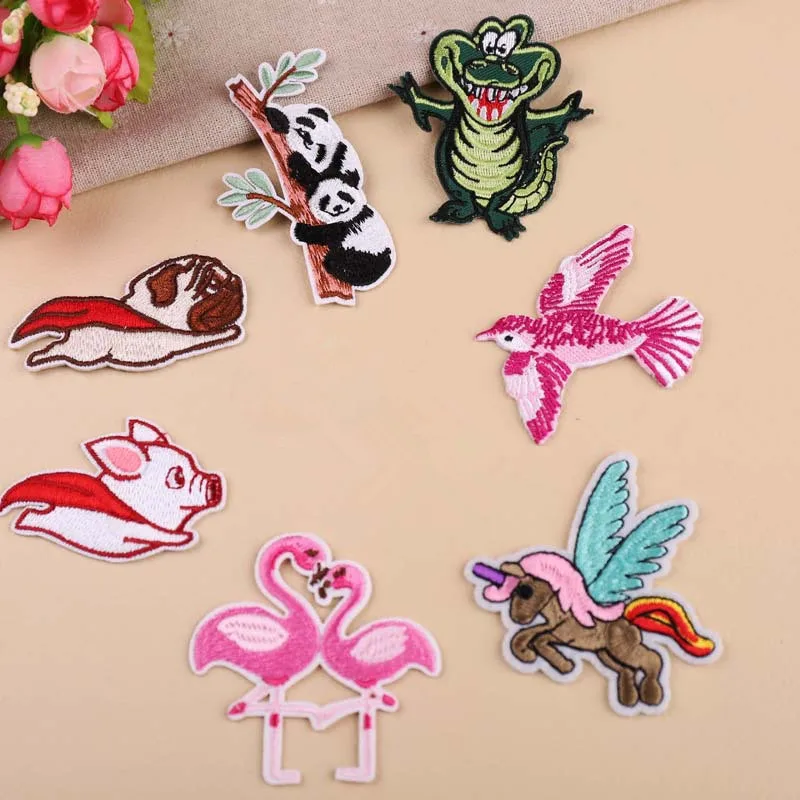 

Kawaii Animals Unicorn Crocodile pig dog flamingo pandaIron on Transfers For Clothing Fabric Baby Kids Applique Badge