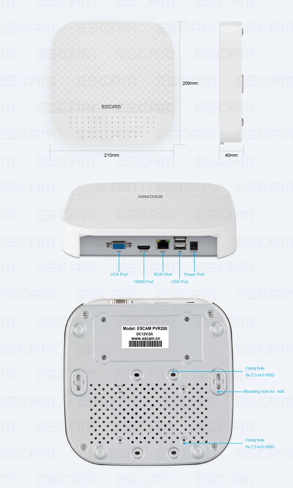 ESCAM PVR204 1080 P 4 + 2CH ONVIF NVR с 2ch облако канал для IP Камера Системы