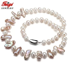 FEIGE New Design Pearl Necklace Genuine 8-9mm Multicolor Freshwater Pearl Choker Necklace for Women Fashion style Pearl Jewelry lace faux pearl design flower shape choker necklace
