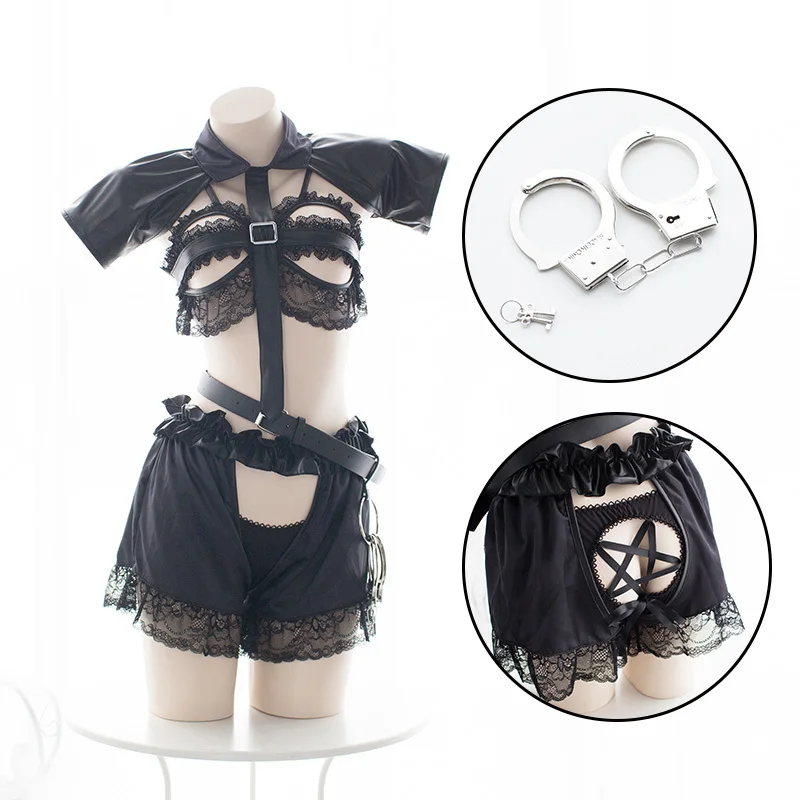 

Sexy Policewoman Uniforms Lingerie Set Open Shorts Open Pentagram Strap Lace Top Lingerie Sexy Lingerie Uniform Temptation