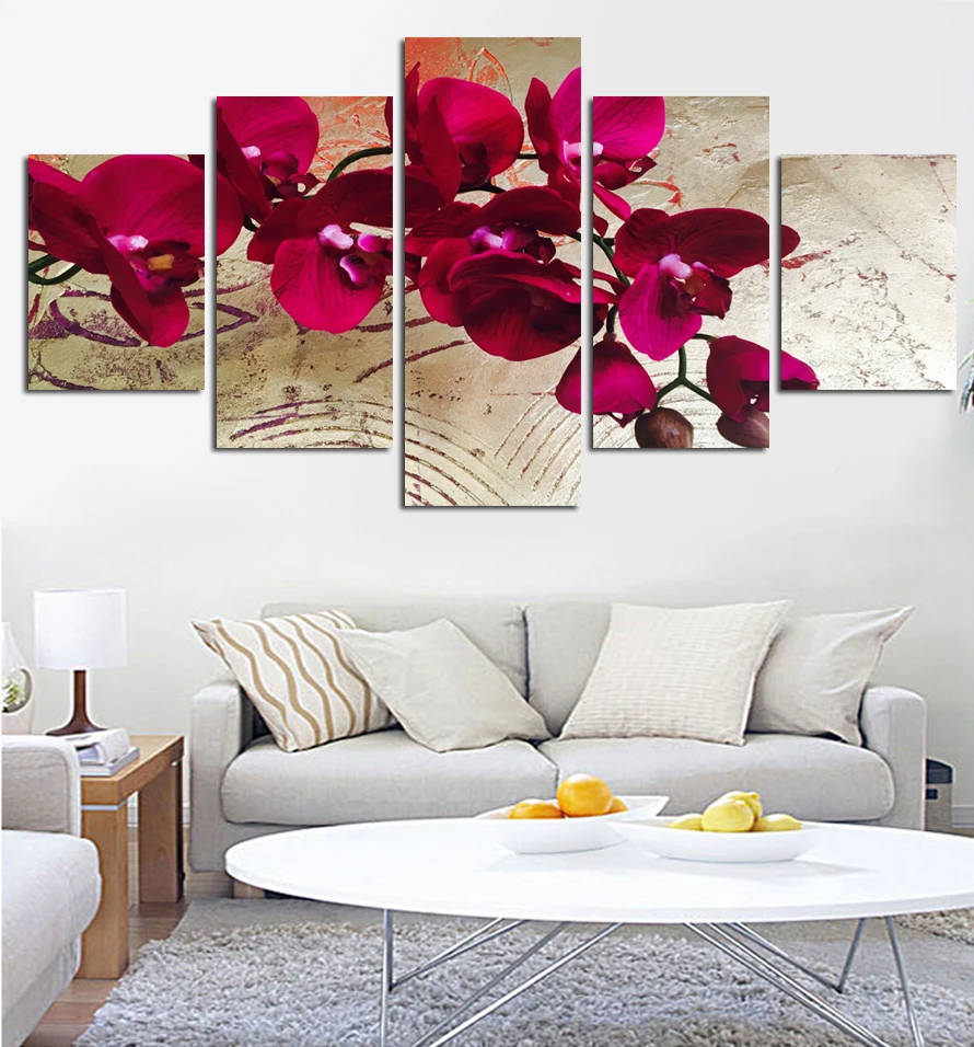 

5 Pieces Canvas Print Wall Paintings for Home Flower Red Moth Orchid Wall Art Picture Modern Modular Picture