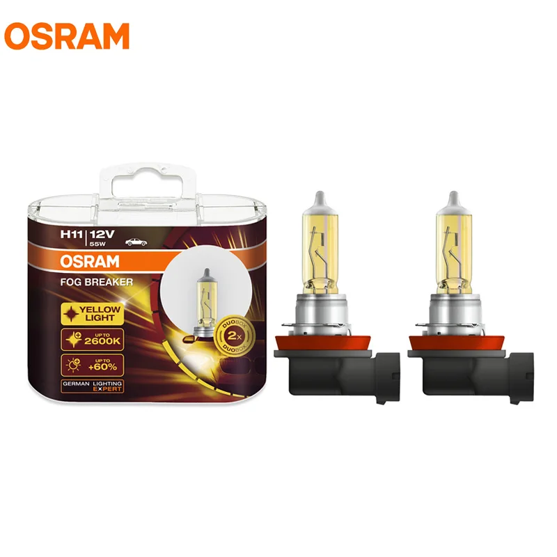 

OSRAM H11 12V 55W 2600K 64211FBR Fog Breaker Xenon Yellow 200% Yellow Light 60% More Bright Car Halogen Headlight Fog Lamps Pair