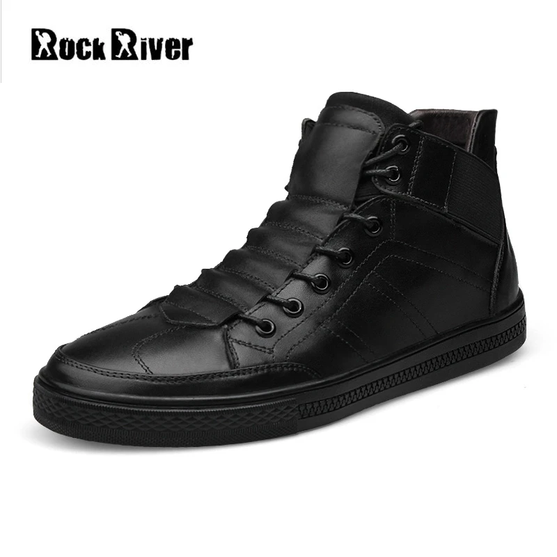 

New 2018 Spring Autumn 100% Genuine Leather Shoes Men Blue Black Lace-Up Luxury Breathable Men Casual Shoes High-Tops Shoes Men