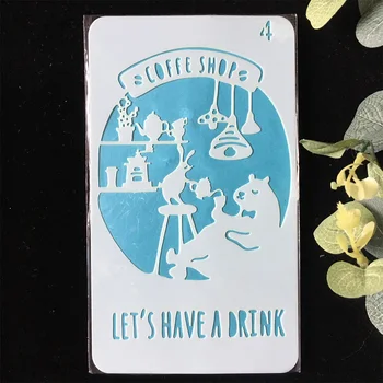 

1Pcs 10.5x18cm Drink Bear DIY Layering Stencils Painting Scrapbook Coloring Embossing Album Decor Card Template With Paper
