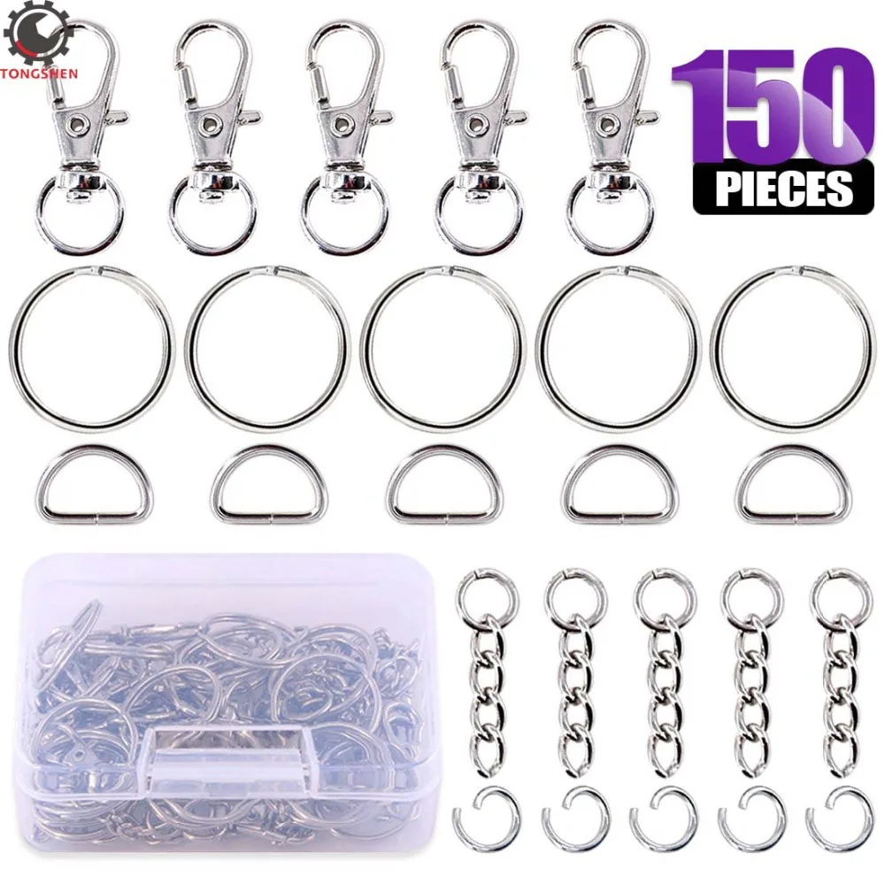 

150Pcs Lobster Claw Clasps Key Chain Hooks D Ring Key Rings Extender Chain with Open Jump Rings for Making Handbags Dog Collars