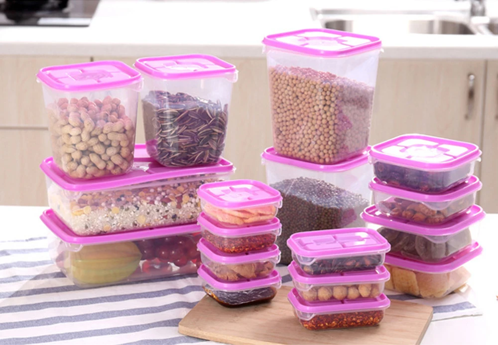 

17PC/Set Kitchen Storage Box Plastic Sealed Cans Grains Beans Storage Contain Refrigerator Storage Boxes Home Organizer Dropship