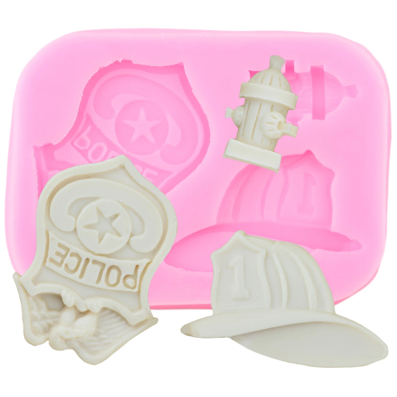 

3D Fireman Police Badge Hat Fondant Silicone Molds DIY Party Cake Decorating Tools Resin Clay Chocolate Gumpaste Moulds