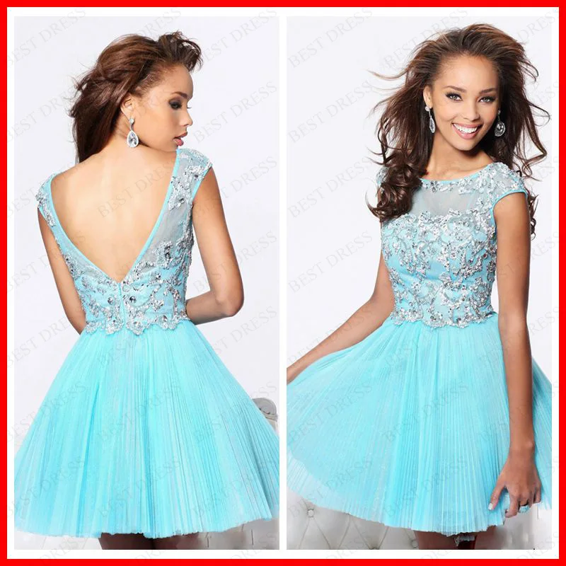 Sparkly High Neck Short Blue Prom Dressesin Prom Dresses from Weddings & Events on Aliexpress