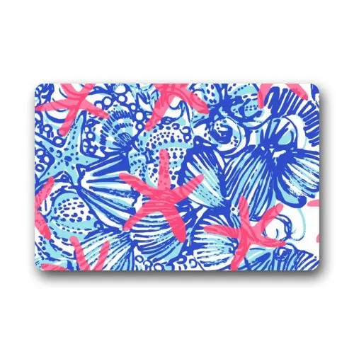

Memory Home Door Mat Red Starfish with Dark Blue Shell Art Pattern Doormat Rug Indoor Outdoor/Front Door/Bathroom Mats Floor Mat