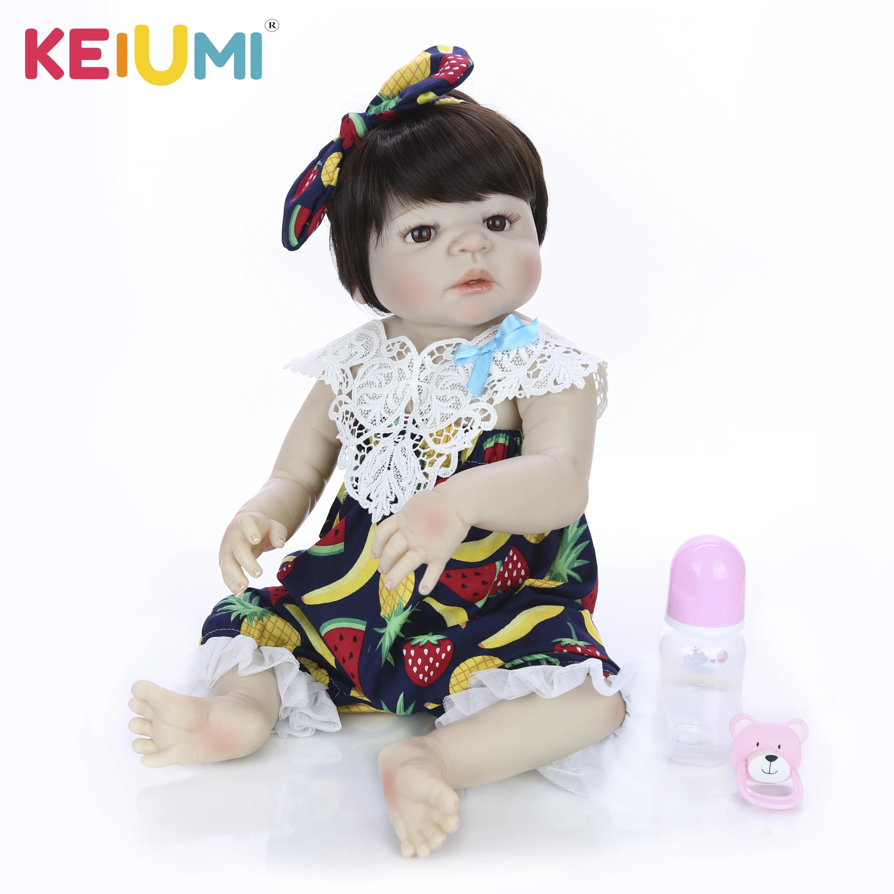 

KEIUMI New Style 57 CM Full Body Silicone Girl Reborn Babies Doll Bath Toy Lifelike Newborn Baby Doll Bonecas Baby Reborn Menina