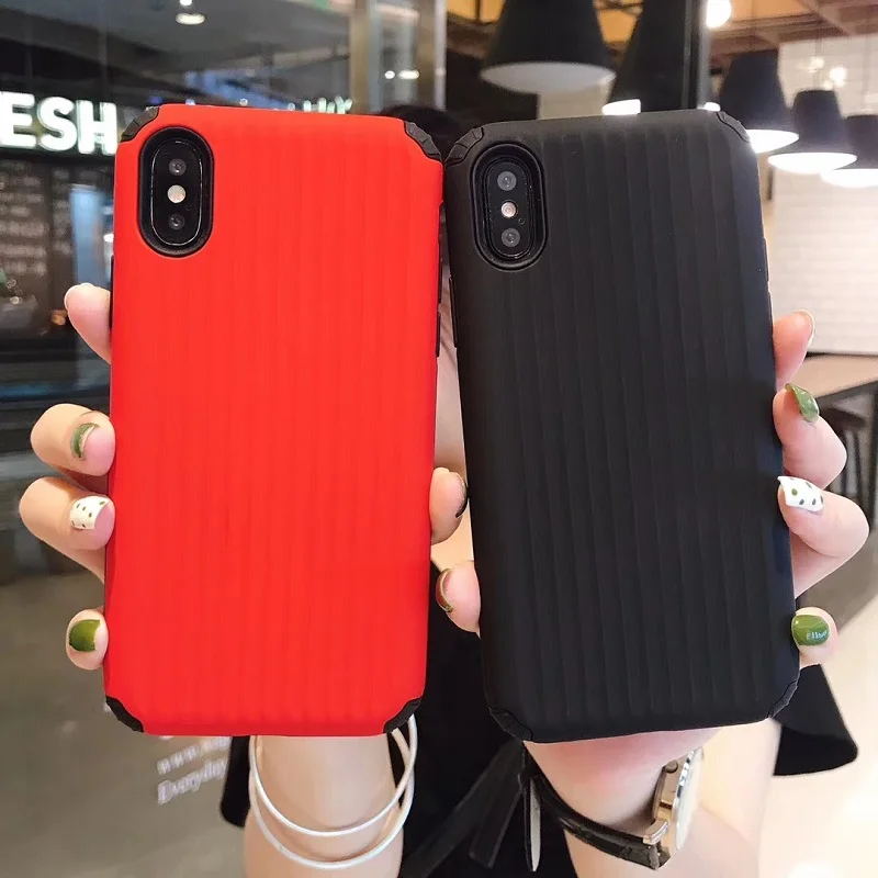 

Classic Red black High Quality Luggage Phone Case Suitcase For iphone XS MAX XR 6 6S 7 8 plus Luxury Suitcase stripe Cover Cases