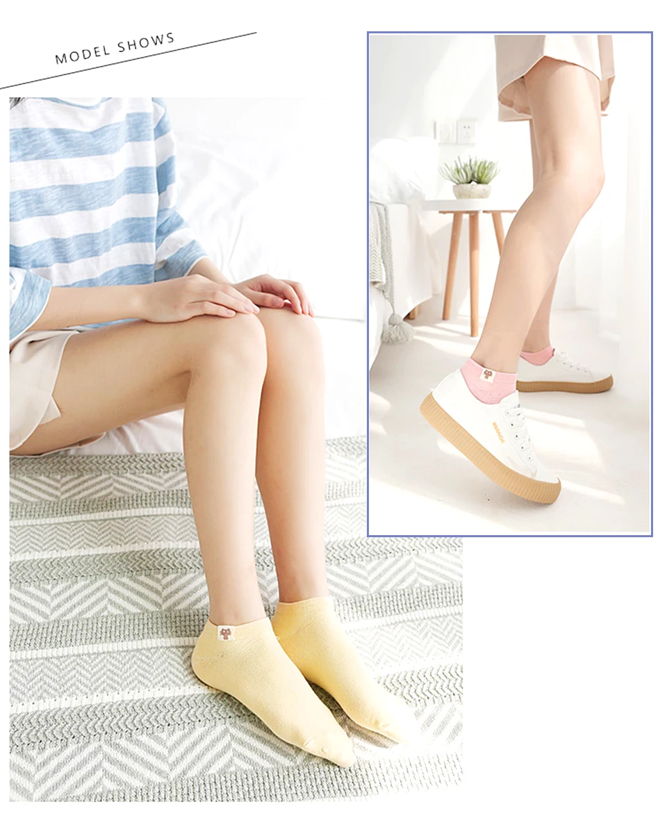 Spring And Summer New Fashion Medium Thick Japanese Wild Comfort Cat Logo Women's Sock Solid Color Shallow Mouth Invisible Socks (13)