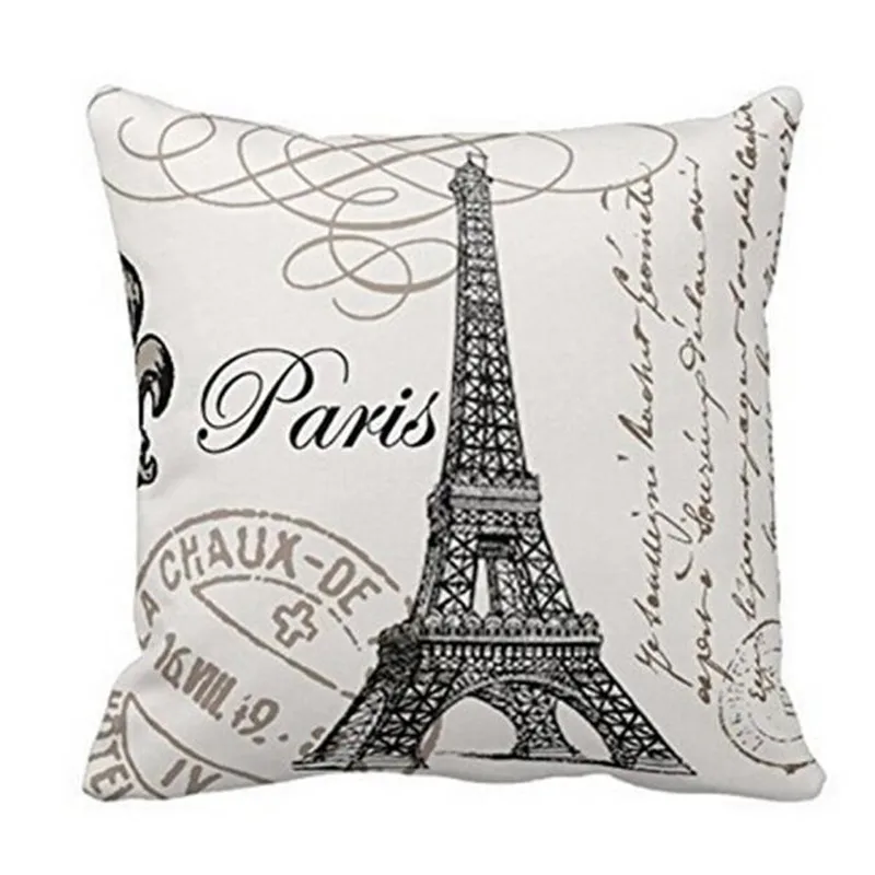 

2017 Hot Selling 45*45cm Retro Vintage Franch Paris Eiffel Tower Pillow Cover Car Sofa Waist Throw Pillowcase Home Decor D40JL20